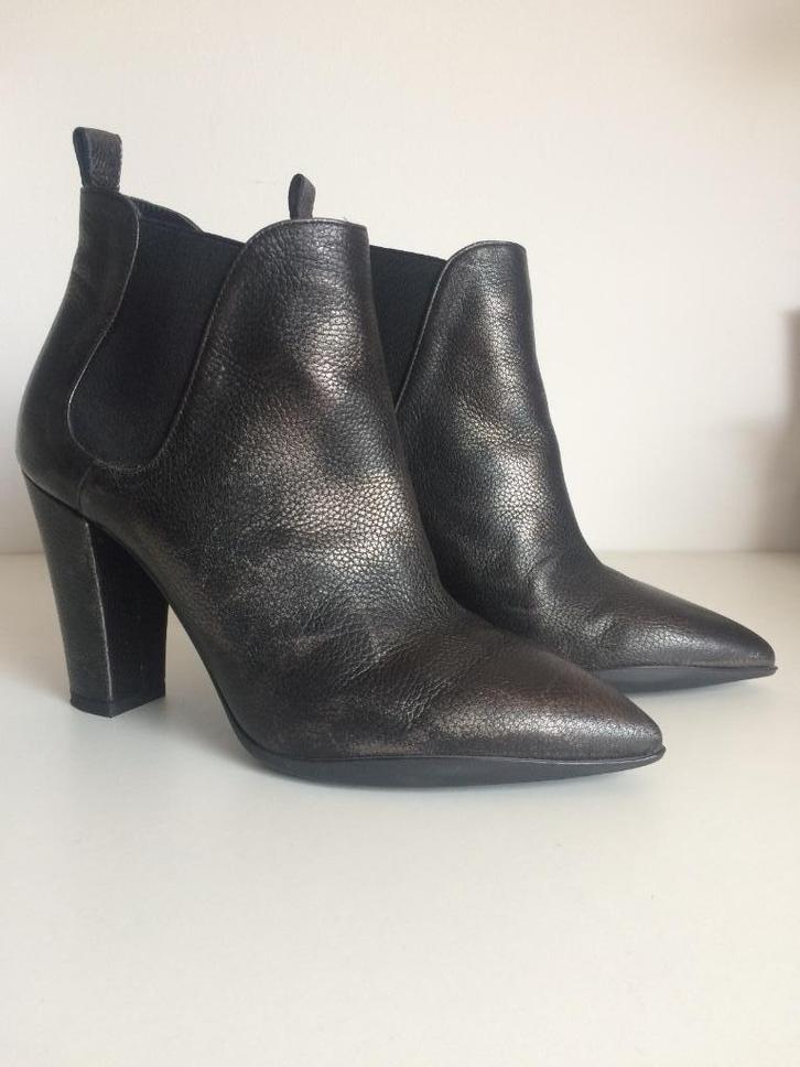 Franco Russo Napoli leer leren enkellaarsjes zwart zilver 39, Kleding | Dames, Schoenen, Nieuw, Lage of Enkellaarzen, Zwart, Verzenden
