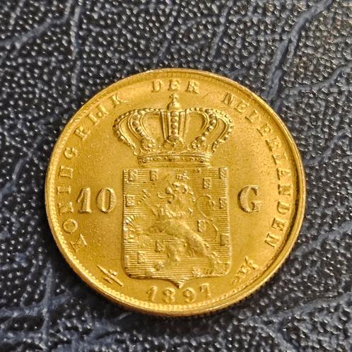 Herslag gouden tientje 1897  18krts, Postzegels en Munten, Munten | Nederland, 10 gulden, Koningin Wilhelmina, Ophalen of Verzenden