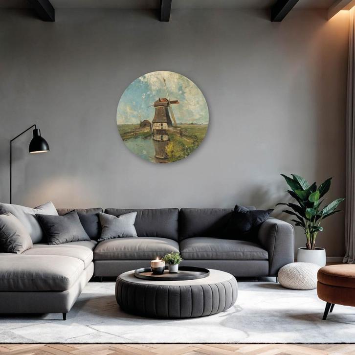 Muurcirkel Windmolen aan een poldervaart in de zomer, Huis en Inrichting, Woonaccessoires | Wanddecoraties, Nieuw, Ophalen of Verzenden