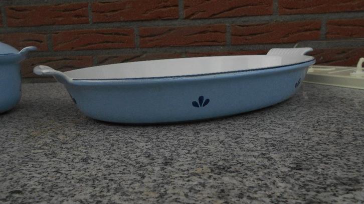 DRU gietijzer email grote dekschaal tulp lelie blauw TOP, Antiek en Kunst, Antiek | Emaille, Ophalen of Verzenden