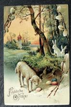 Reliefkaart Konijnen en schaap en wiens eieren?, Verzamelen, Ansichtkaarten | Dieren, Ongelopen, Knaagdier, Voor 1920, Verzenden
