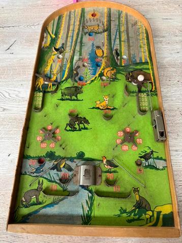Houten vintage Knikkerbaan flipperkast hout bos dieren beschikbaar voor biedingen