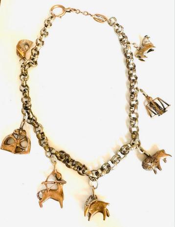 Vintage brons/koperen zodiac bedelketting beschikbaar voor biedingen