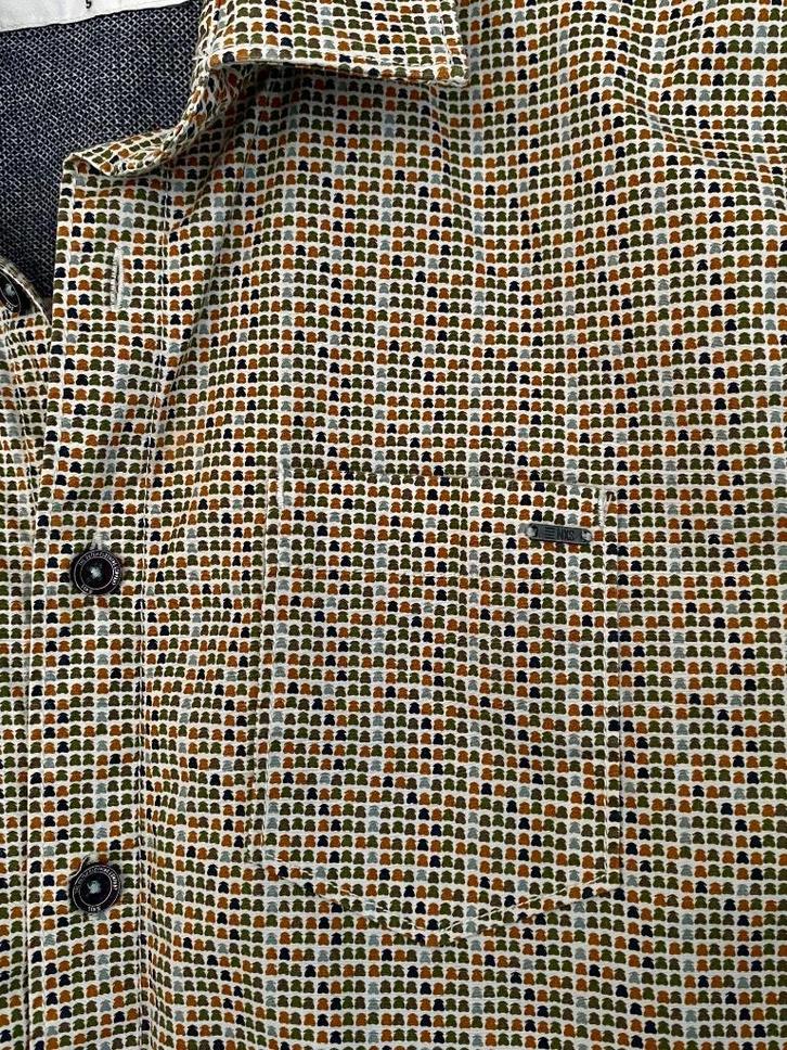 J90 No Excess maat S blouse overhemd beige/groen/blauw, Kleding | Heren, Overhemden, Zo goed als nieuw, Halswijdte 39/40 (M), Groen