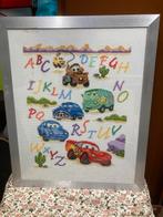 Prachtig geborduurd Cars ABC (lijst beschadigd) 45 x 56, Ophalen, Gebruikt, Wanddecoratie
