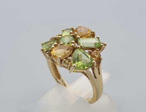 Gouden Vintage ring edelsteen peridot en citrien. 2022/740., Sieraden, Tassen en Uiterlijk, Ringen, Zo goed als nieuw, Dame, Kleiner dan 17