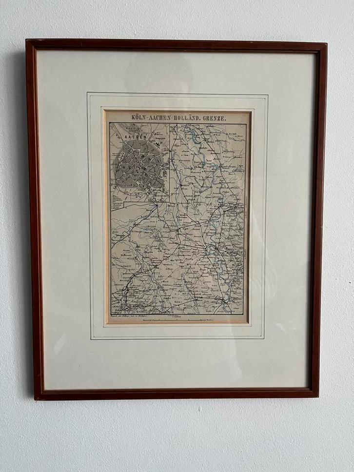 Vintage lijst met prent: Köln - Aachen - Holländ. Grenze., Antiek en Kunst, Kunst | Litho's en Zeefdrukken, Ophalen