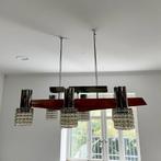 Vintage luster met 6 lichtpunten  : glas & chroom & hout, Ophalen