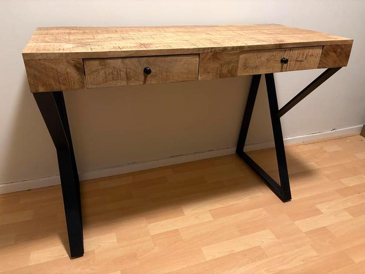 Industrieel Bureau Mangohout - 110x49x79cm, Huis en Inrichting, Bureaus, Zo goed als nieuw, Bureau, Ophalen