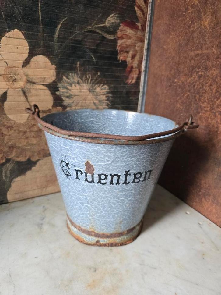 Grijs gewolkte emaille groenten emmer, Antiek en Kunst, Antiek | Emaille, Ophalen of Verzenden