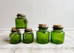Vintage groen glazen voorraad potjes apothekerspotjes kurk, Ophalen of Verzenden