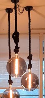 2x bol lamp rookglas met touw, Huis en Inrichting, Lampen | Hanglampen, Ophalen, Minder dan 50 cm