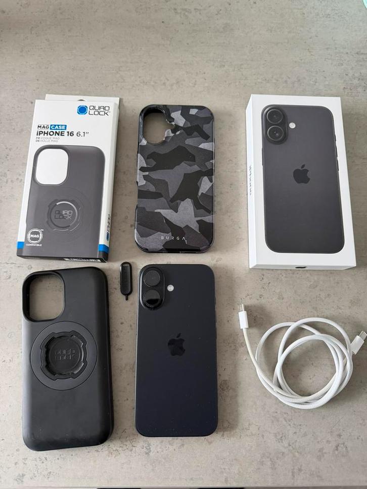 Iphone 16 128GB zwart met screenprotector en 2 covers, Telecommunicatie, Mobiele telefoons | Apple iPhone, Zo goed als nieuw, 128 GB