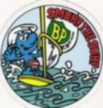 Sticker - Smurf the surf - BP brandstof, Verzenden, Zo goed als nieuw, Strip of Tekenfilm