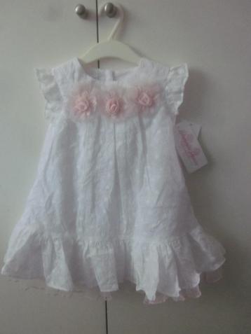 Nw wit/roze broderie feestjurkje 3 roosjes Bonnie Jean 86  beschikbaar voor biedingen