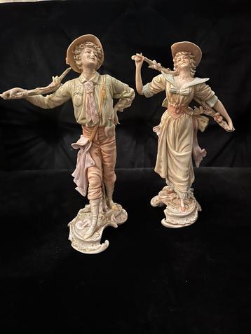 Volkstedt porseleinen beeldenset romantisch herderspaar 1900 beschikbaar voor biedingen