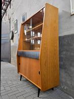 Mid Century Design Highboard | Vintage Vitrine Kast Zwart 2, Glas, Gebruikt, Ophalen of Verzenden, Minder dan 150 cm