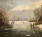 Schilderij winterlandschap in een mooie lijst. Dick van Dijk, Antiek en Kunst, Kunst | Schilderijen | Klassiek, Ophalen of Verzenden