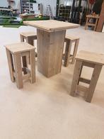 Sta tafel met vier barkruken steigerhout, Ophalen of Verzenden