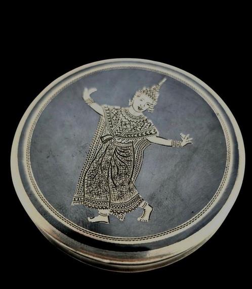 Prachtige  Zilveren Niello Poederdoos  Balinese Dansers, Antiek en Kunst, Antiek | Goud en Zilver, Verzenden
