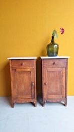 Vintage Nachtkastjes Set - Marmer Blad, kastje met lade, Ophalen, Gebruikt, Minder dan 45 cm, Vintage