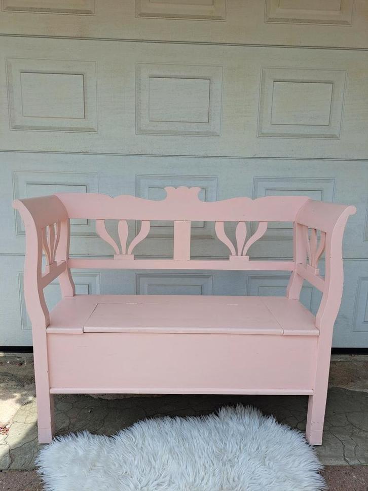 Roze klepbank tuinbank kinderbankje, Tuin en Terras, Tuinbanken, Zo goed als nieuw, Hout, Ophalen of Verzenden
