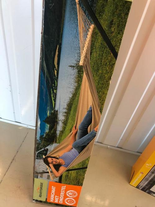 Hangmat met onderstel - frame - nieuw - zwart bruin, Tuin en Terras, Hangmatten, Nieuw, Eenpersoons, Met standaard, Ophalen of Verzenden