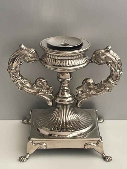 Grote bronzen en verzilverde kandelaar, Antiek en Kunst, Antiek | Kandelaars, Koper of Brons, Ophalen of Verzenden