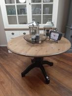 Ronde 2 x verlengbare eettafel vergrijsd/zwart 118-218 cm, Ophalen, Gebruikt, 100 tot 150 cm, Rond