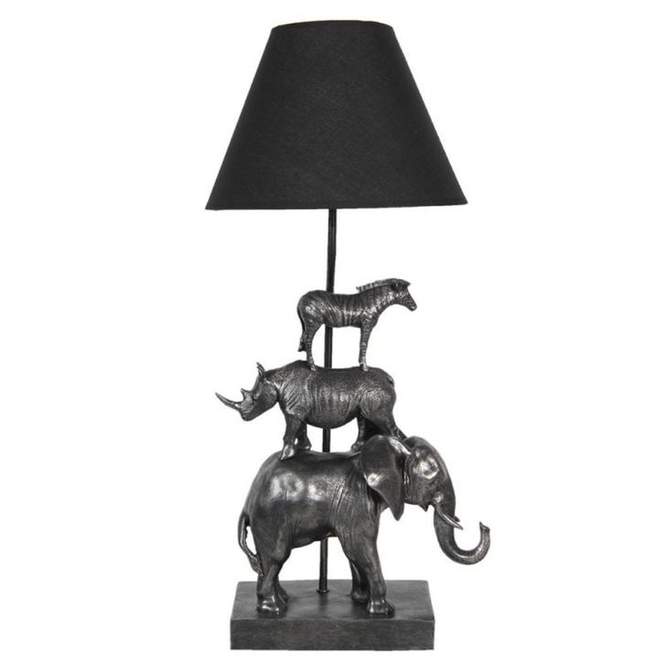 Tafelamp Olifant - Neushoorn en Zebra met zwarte kap, Huis en Inrichting, Lampen | Tafellampen, Nieuw, 50 tot 75 cm, Overige materialen