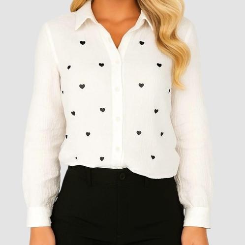 Uwantisell Blouse Hartjes, Kleding | Dames, Blouses en Tunieken, Zo goed als nieuw, Maat 36 (S), Wit, Verzenden