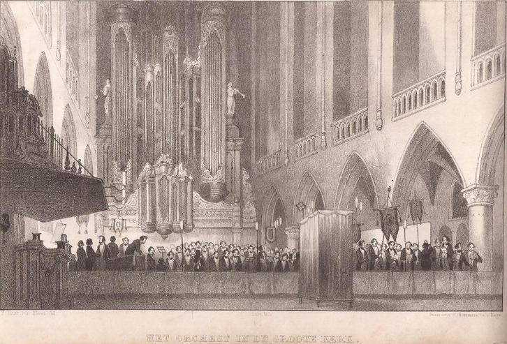 Haarlem Het Orchest in de Groote Kerk Tetar v. Elven Litho, Antiek en Kunst, Kunst | Etsen en Gravures, Ophalen of Verzenden