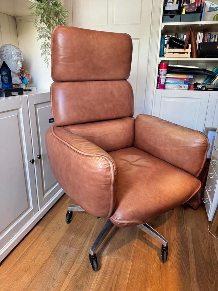 Otto Zapf “Zapf Chair High” –cognac leer design bureaustoel, Huis en Inrichting, Bureaustoelen, Gebruikt, Bureaustoel, Bruin, Ophalen