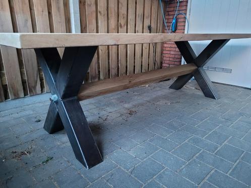 Massief eiken eettafel | X-poot | 260x100 | 55mm blad, Huis en Inrichting, Tafels | Eettafels, Zo goed als nieuw, 100 tot 150 cm