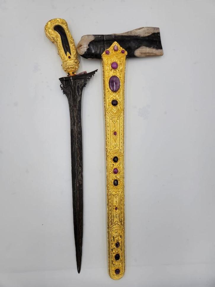 Antikeke Kris Bali Pamor Beras Wutah Zilver Goud KTB75, Antiek en Kunst, Kunst | Niet-Westerse kunst, Verzenden