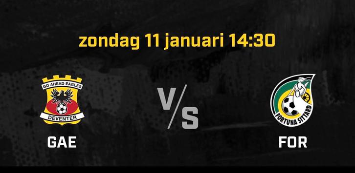 4x Go Ahead Eagles - Fortuna Sittard (ook per 2 te koop), Tickets en Kaartjes, Sport | Voetbal, Drie personen of meer, Januari