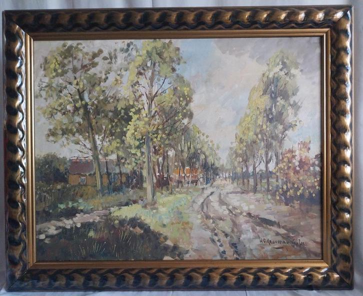 H.C. Kranenburg jr.(1917-1997) - Langs het dorp - 1950, Antiek en Kunst, Kunst | Schilderijen | Klassiek, Ophalen