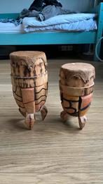 Afrikaanse trommel handgemaakte decoratie met echte huid, Huis en Inrichting, Krukjes, Ophalen of Verzenden, Zo goed als nieuw