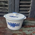 Mooie brocante ronde botervloot met blauw decor, Antiek en Kunst, Ophalen of Verzenden