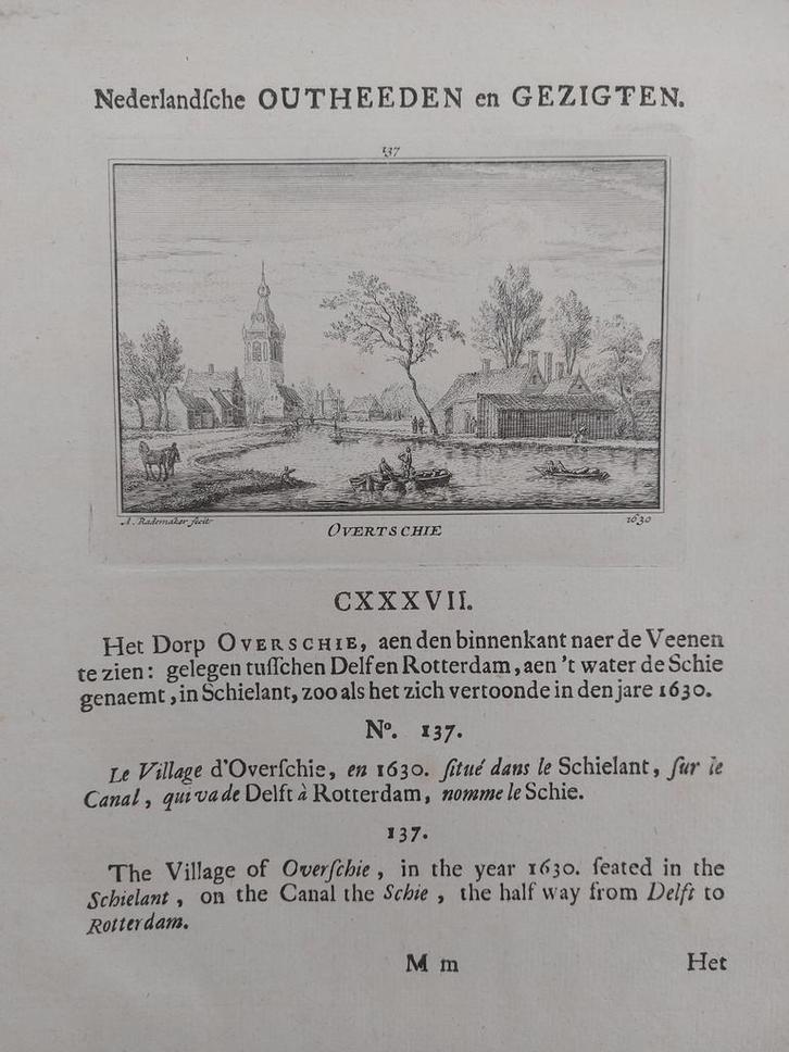 137 / Overtschie - Overschie Gravure A. Rademaker 1e druk, Antiek en Kunst, Kunst | Etsen en Gravures, Ophalen of Verzenden