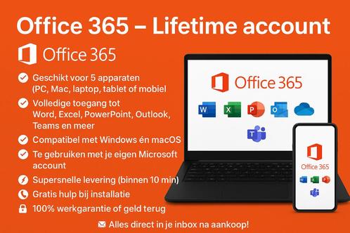 Office 365 | Lifetime | 5 Apparaten | Installatiegarantie, Computers en Software, Office-software, Nieuw, Android, iOS, ChromeOS