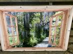 Tuinposter / doorkijk / gouden regen showmodel €25,-, Tuin en Terras, Tuinwanddecoratie, Ophalen, Nieuw