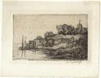 W. F. Noordijk ets "Baai m. Bootjes & Kerktoren", gesigneerd, Antiek en Kunst, Kunst | Etsen en Gravures, Ophalen