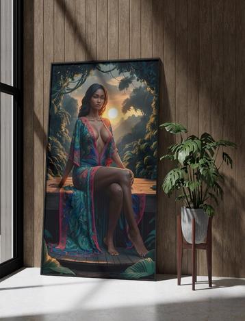 Uniek XXL Glasschilderij | Black Jungle Queen - 5 sizes beschikbaar voor biedingen