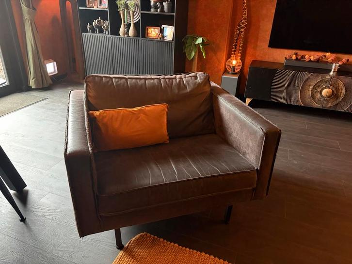 BePure Rodeo Loveseat zwart, Huis en Inrichting, Fauteuils, Gebruikt, Leer, Stof, 100 tot 125 cm, 75 tot 100 cm, Ophalen