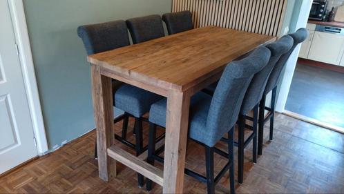 Robuuste hoge eethoek met 6 stoelen eiken, Huis en Inrichting, Complete eetkamers, Zo goed als nieuw, 4 tot 6 stoelen, Ophalen