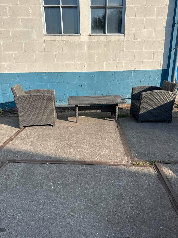 Wicker Tuinset - 2 Stoelen & Tafel, Tuin en Terras, Tuinsets en Loungesets, Gebruikt, Tuinset, Wicker, 4 zitplaatsen, Stoel, Ophalen of Verzenden
