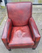 Klassieke fauteuil rood bruin leer + BEZORGING GRATIS, Gebruikt, ., Klassiek, Ophalen of Verzenden