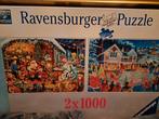 Ravensburger Kerstmis puzzel 2x 1000st, Hobby en Vrije tijd, Ophalen of Verzenden, Zo goed als nieuw