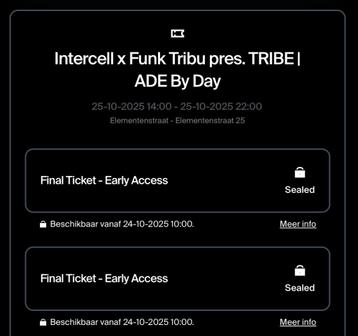 4 tickets voor Funk Tribu @ Intercell ADE 25 okt beschikbaar voor biedingen